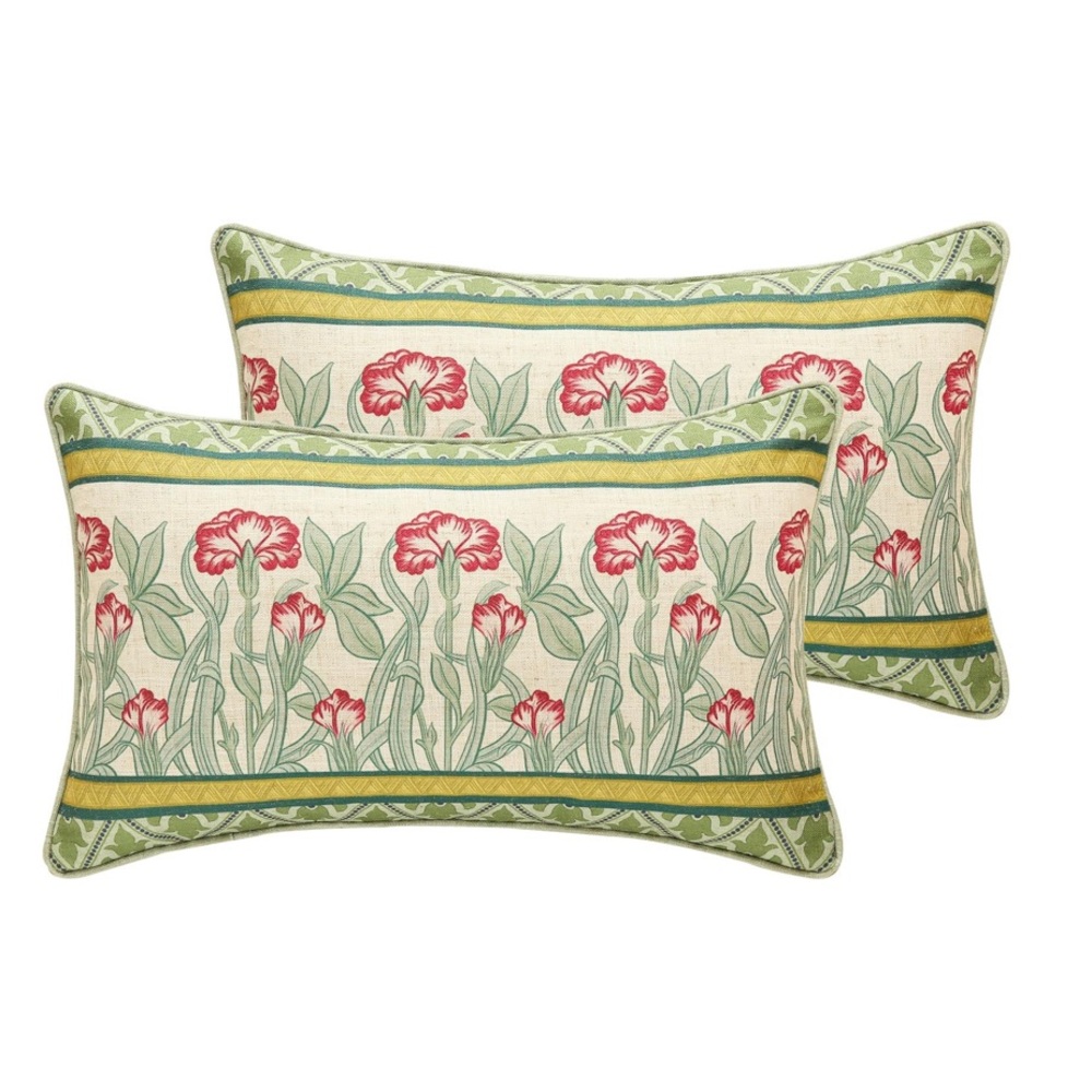 Cecilia Floral Green and Red Decorative Lumbar Pillow Covers-20x12”(2-pack)